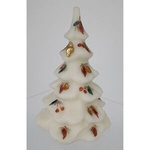 Fenton Christmas Tree Satin White Glass Hand Painted A Farley Partridge Bird EX